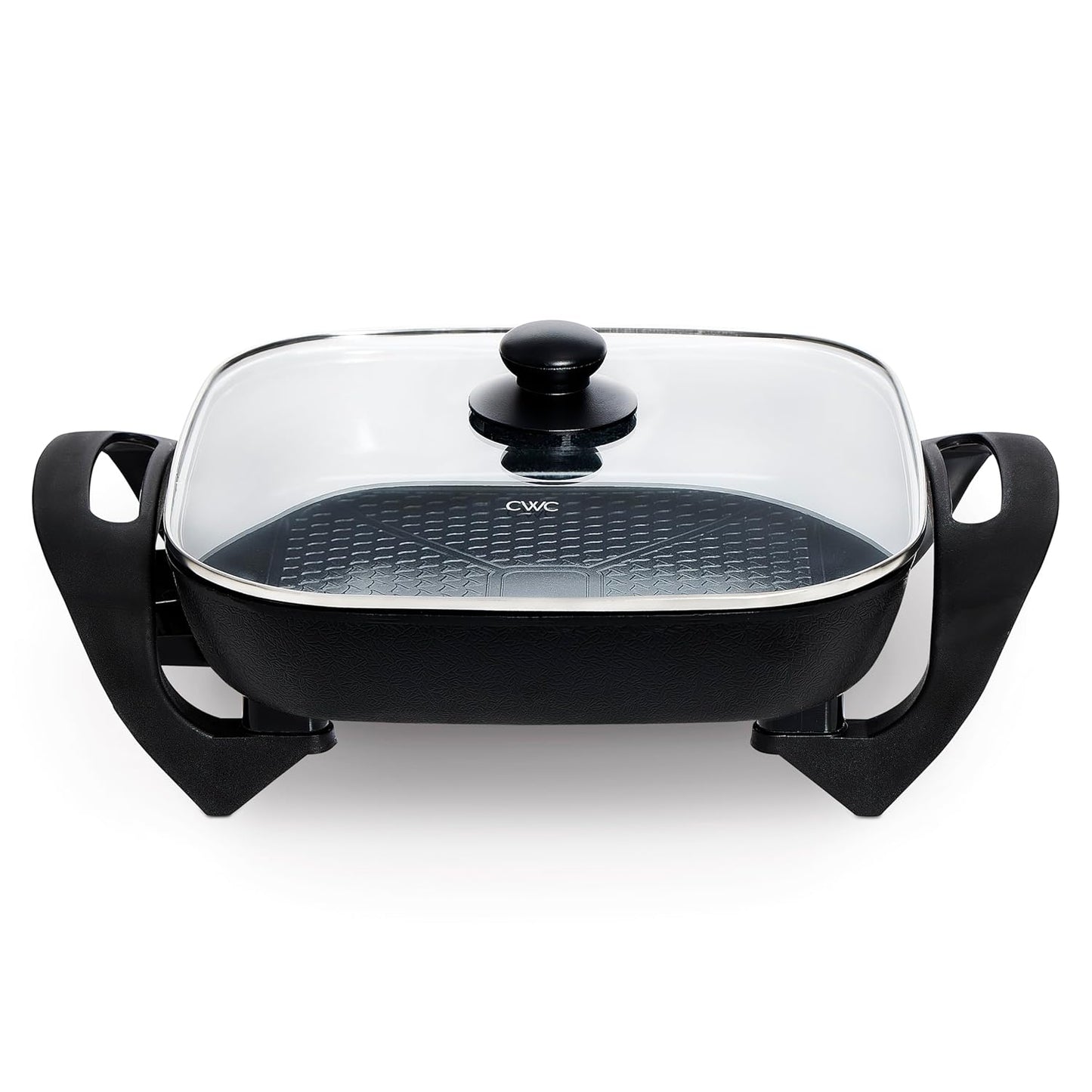 COOK WITH COLOR Electric Skillet - 12" x 12" Ceramic Nonstick Pan, PFAS-Free, 1400W, Tempered Glass Lid, Variable Temperature, Removable Heating Probe, Cool-Touch Handles, Black