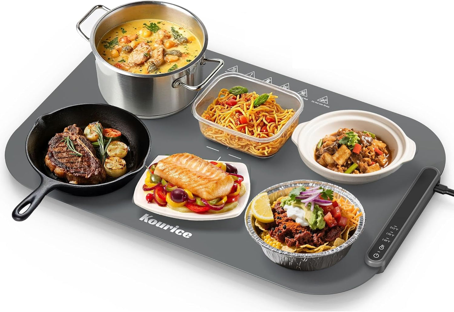 Food Warming Mat, Fast Heating Silicone Electric Warming Tray, 3 Temperature Settings, Auto Shut-Off Raised Feet Protects Table, Roll Up Food Warmer for Buffets Party Gatherings