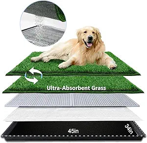 Dog Grass Pad with Tray Extra Large 45â€Ã—34â€, Dog Litter Box with Odor Free Artificial Grass Pee Pads for Dogs Potty Tray with Hemmed Edge, Realistic for Indoor Balcony