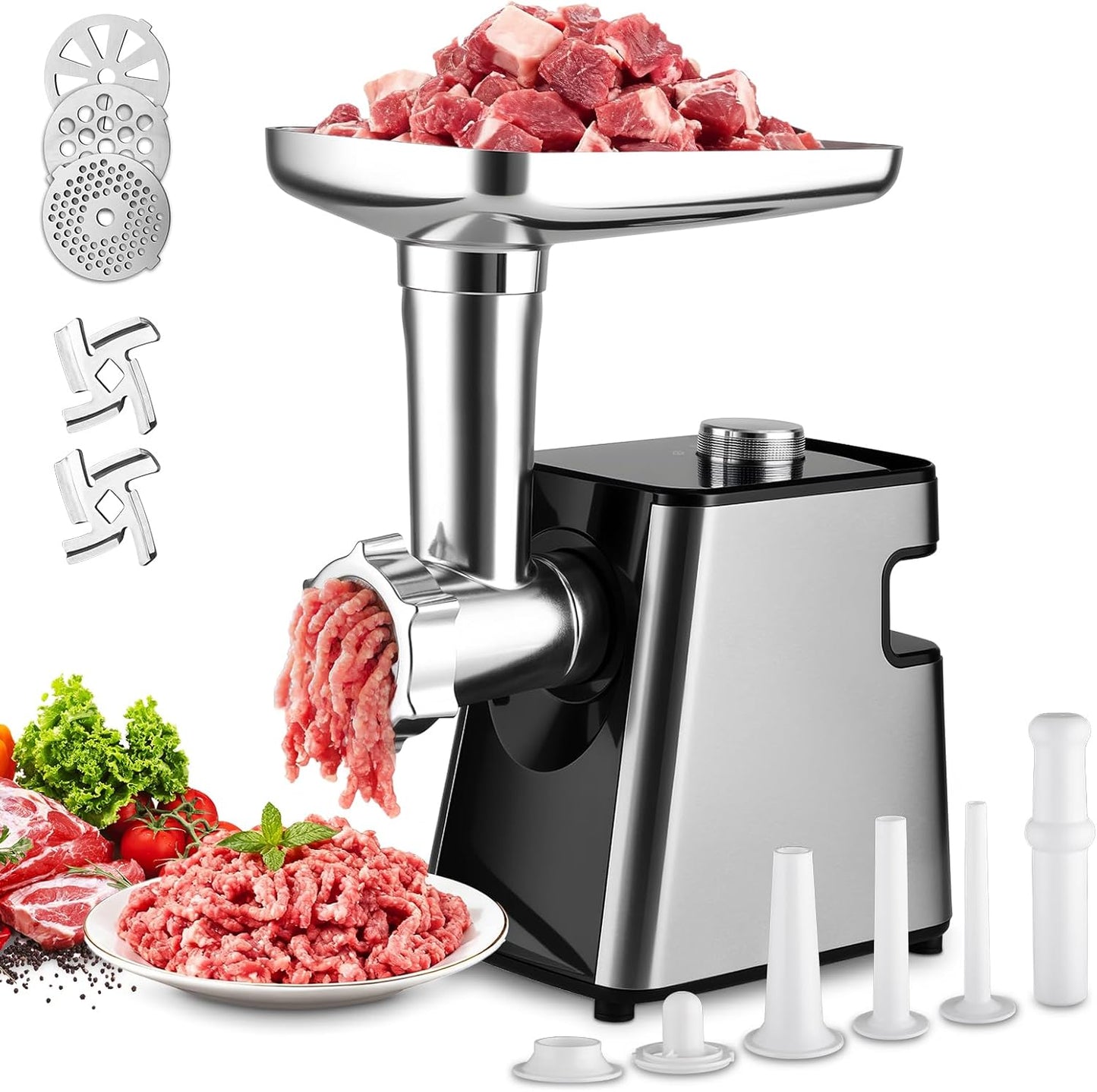 Meat Grinder - Electric Meat Grinders with Stainless Steel, Easy Operation for Grinding Meat, Making Sausages and Meatballs, 350W Powerful Motor Ideal for Home Kitchen and Restaurant Use