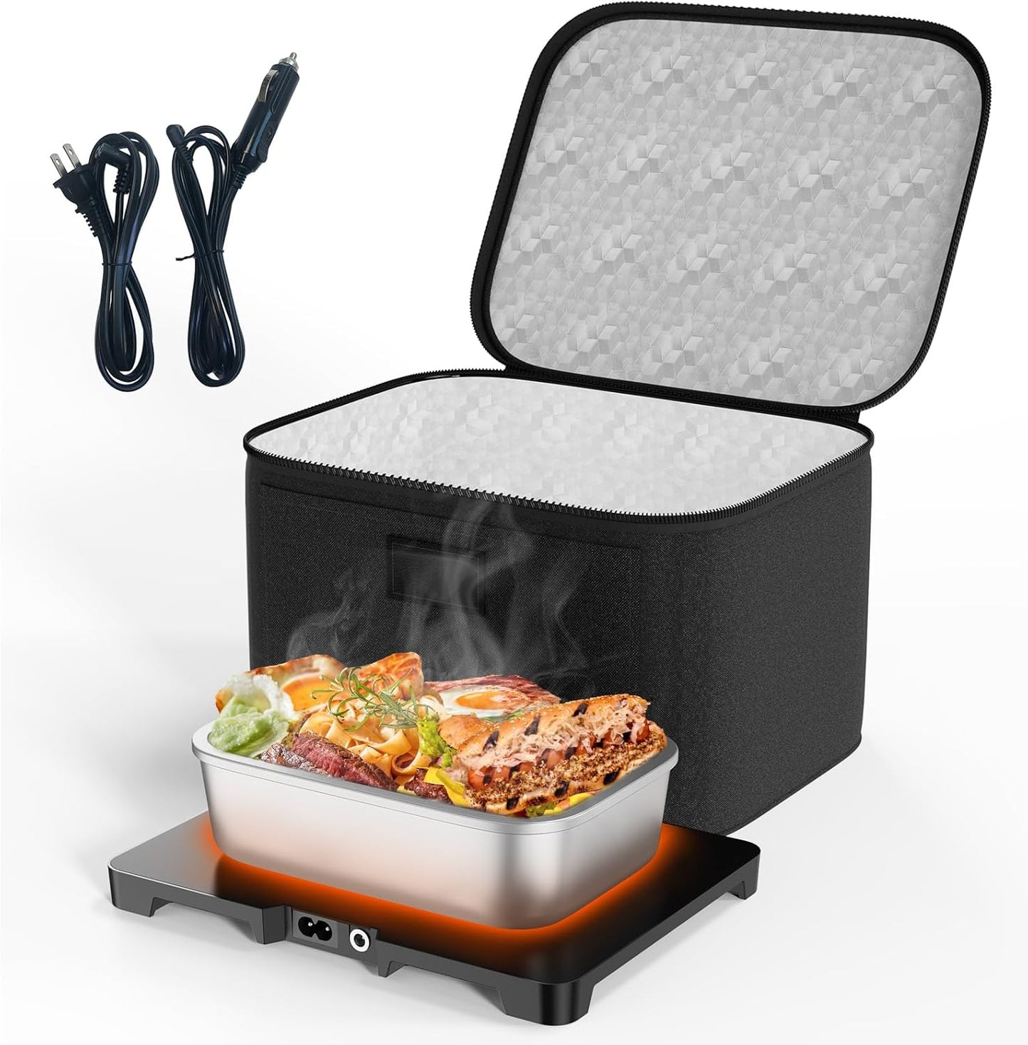 Lunch Bags Built-in Heating Plate - 3-In-1 Portable Electric Lunch Box Works in Car\/Truck Lighter Ports and Wall Outlets,12V\/24V\/110V Mini Oven Food Warmer,Heated for Office Travel Work Meal Reheating