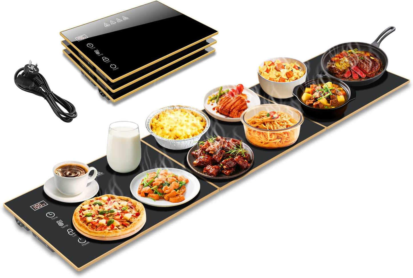 Electric Warming Tray, Extra-Long 47.24'' x 11.81'' Glass Surface, 3-in-1 Warming Mat for Food, with 7 Temperature + 8-Hour Timer Settings, Modular Food Warmers for Parties Buffet for Catering