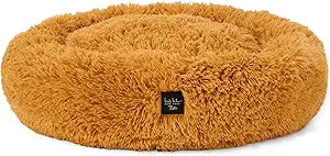 Nicole Miller New York PET Ellie Fuzzy Solid Donut Pet Bed, Plush, Cozy & Calming, Non-Slip Bottom, 100% Machine Washable, Gold, Medium 28"x28"x7" Round