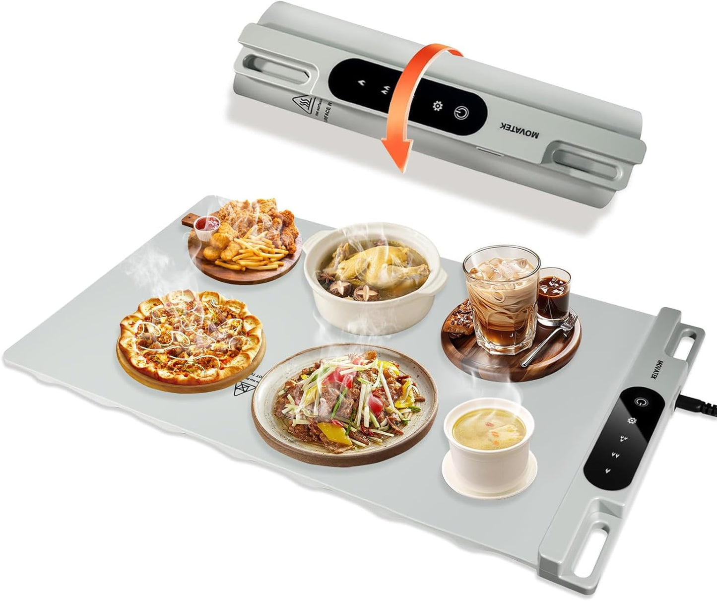 Silicone Food Warming Mat Electric Heating Pad with Felt insulation pad - 3 Temperature Set Modes, Portable Hot Plate for Buffets Parties Kitchens Countertops Holiday Gatherings