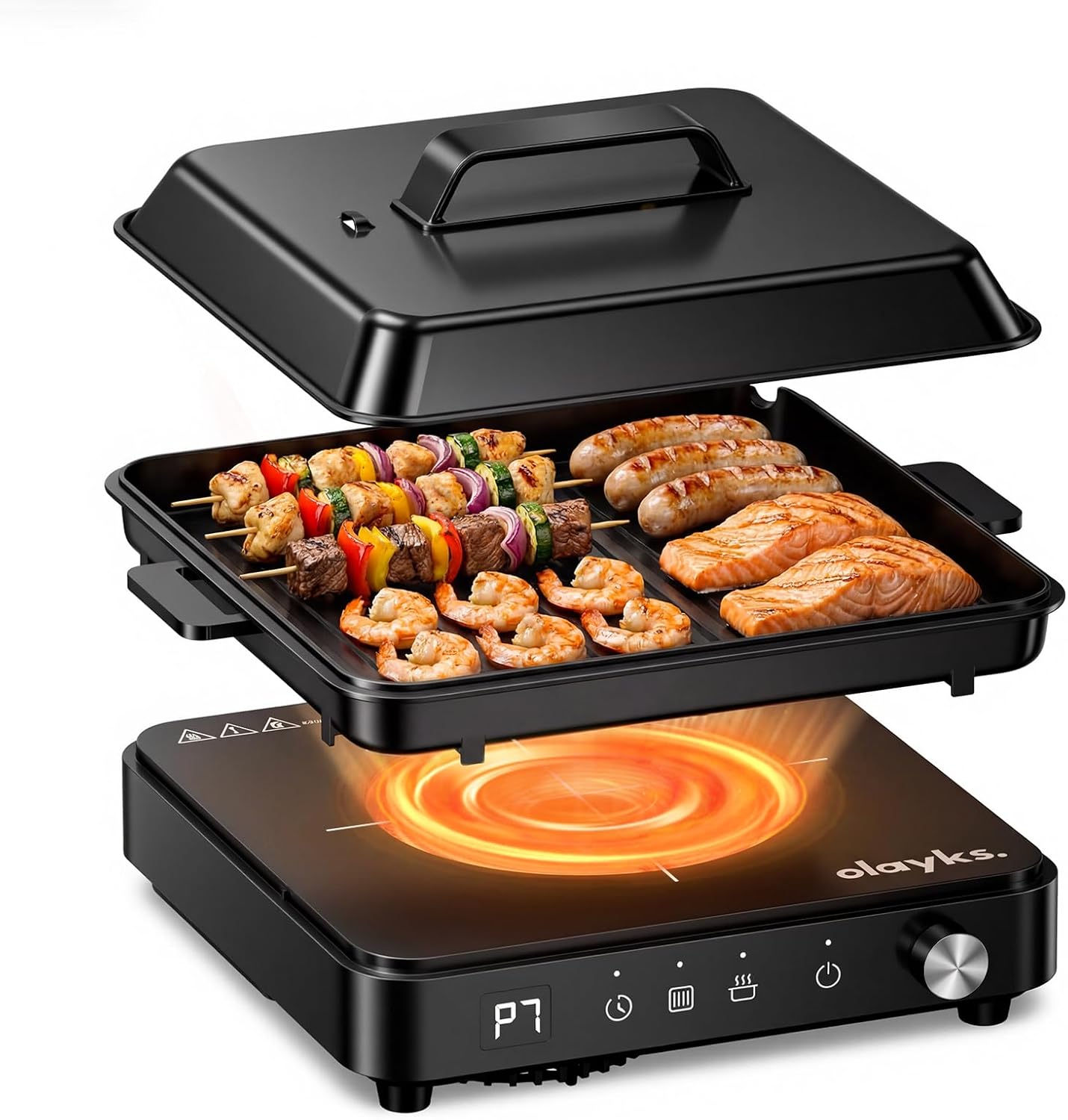 Induction Cooktop, Portable Induction Cooktop with 8.45 Quarts Cast Iron Cooking Pot and Cast Iron Pan, 1500W Hot Plate Electric Stove with Sensor Touch 8 Power Levels, 99 Min Timer