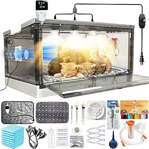 Puppy Incubator with Heating and Fan, Ideal Incubator for Puppies and Kittens, Ensures Good Ventilation and Temperature Control for Newborn Pet (85L with Fan)