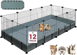 12 Panels Small Animal Playpen, 48" x 24" x 16" Pet Playpen with Waterproof Mat, C&C Cage for Guinea Pigs, Puppy Play Pen, Bunny Playpen, Indoor Outdoor Portable Metal Wire Yard Fence