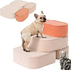 Dog Stairs for Small Dogs 17.7" H,2 in 1 Dog Steps for High Bed Couch 3-Step Pet Stairs for Dogs to Get On Bed,High Density Foam Non-Slip Pet Ramp for Puppy Older Cat
