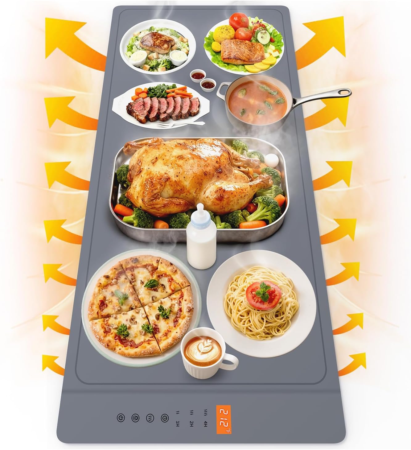 Warming Mat For Food Extra Large 36"x16" Quick, Full-Surface Heating Portable Food Warming Mat 6 Temp Levels, 8-Hour Timer, IPX7 Electric Warming Trays Rollable Silicone Food Warmer for Parties Buffet