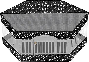 2 Pack Dog Playpen Top Mesh Cover and Bottom Pad Fits for 36″w 24″h 6 Panels Play Pen Indoor Outdoor Dog Crate Puppy Exercise Mat Reusable Washable, Hoop & Loop Design, Playpen Not Included(Black)