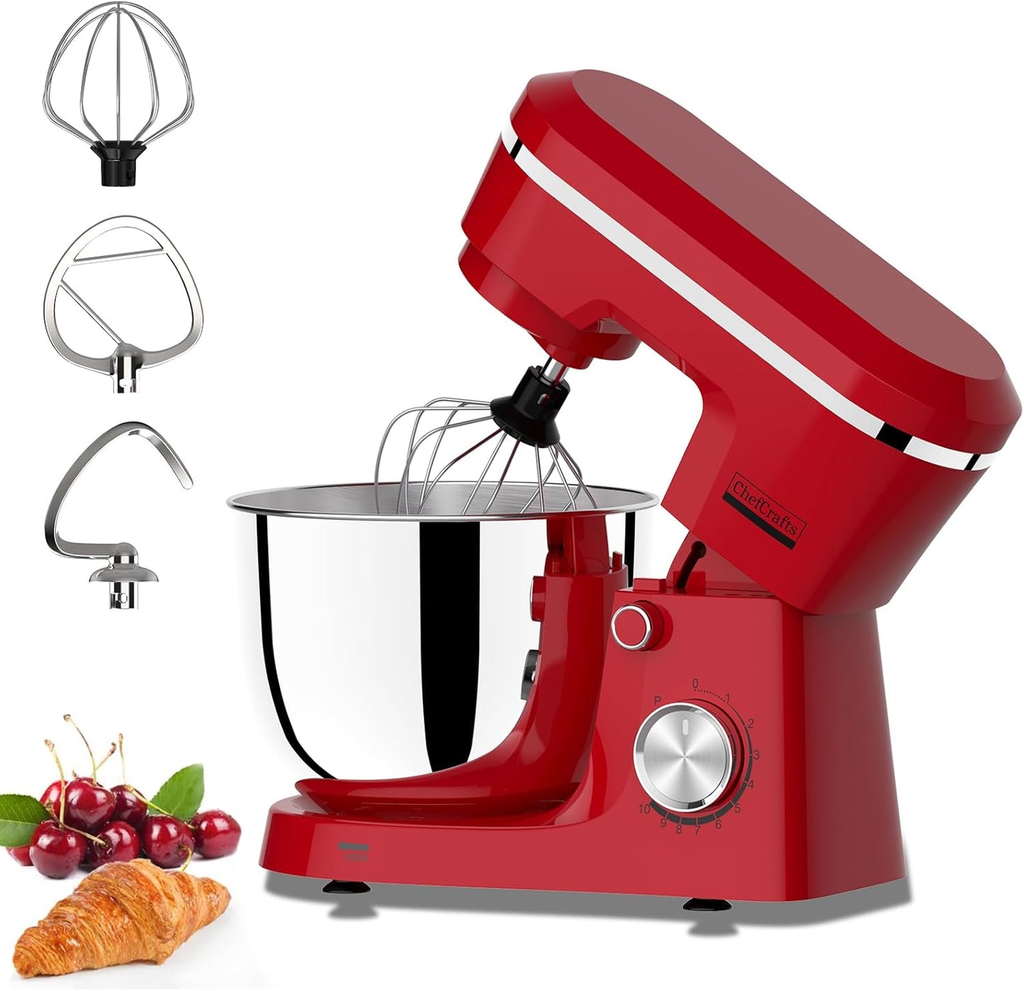 Household Stand Mixer with 6.5 Quart Bowl, Electric Food Mixer 10+p Speeds 660W, Kitchen Tilt-Head Bread Dough and Cake Mixers with Dough Hook, Whisk, Beater, Splash Guard and Egg Separator (Red 1)
