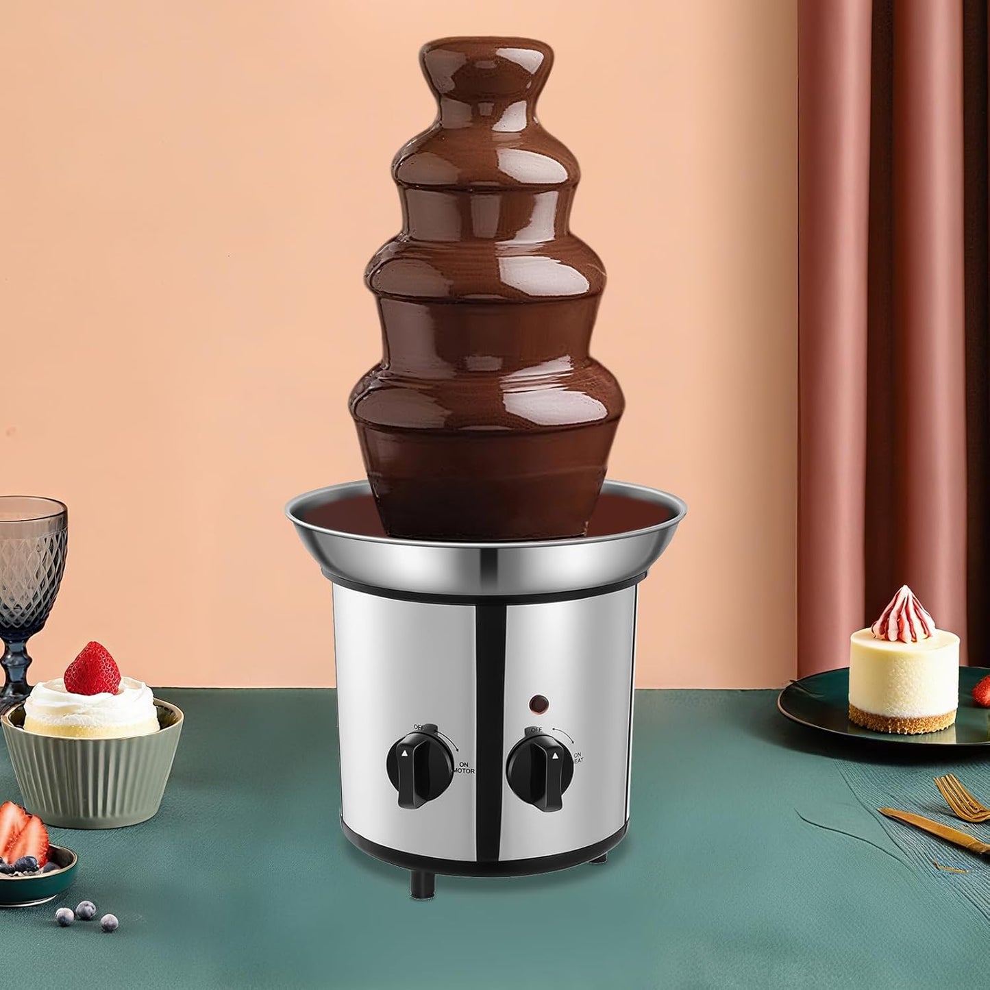 Chocolate Fountain Machine, Electric Chocolate Fondue Fountain Machine, For Birthday&Party Wedding 4 Tier Stainless Steel For Chocolate, Butter, Cheese