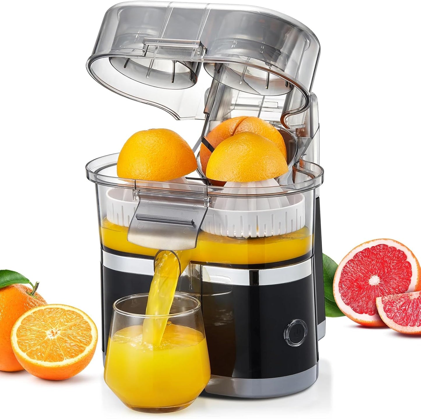 100W Electric Juicer Machine, 500ml Twin Citrus Juice Maker with 18000 RPM Powerful Motor, Easy to Clean and Dishwasher-safe Parts, Fresh Hand Pressed Orange Juice (Black)