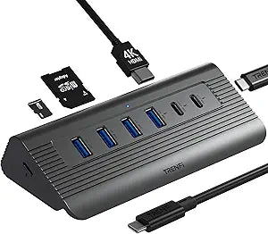 10-in-1 USB C Hub with Detachable Cable, USB 3.2 Gen2 10Gbps, 4K 60Hz HDMI, 100W PD, SD/TF Reader - Aluminum Docking Station for Laptop, PC, MacBook Pro/Air M1-M5, Mac mini, iPad Pro
