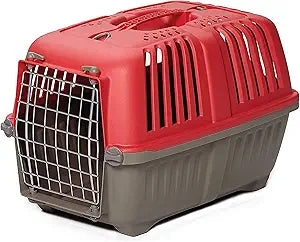 MidWest Homes for Pets Spree Travel Carrier – Hard-Sided Dog & Cat Carrier, Small Pet Travel Crate with Handle, Ventilated Design, Easy Assembly, 22-Inch, Red