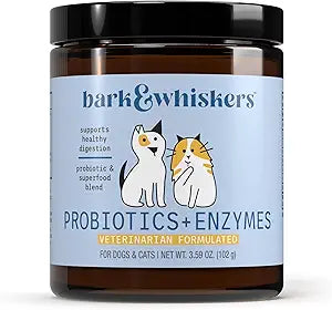 Bark & Whiskers Probiotics + Enzymes - Supports Digestive Health & Immune System - Probiotic Supplement for Cats & Dogs - 60 Scoops
