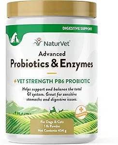 NaturVet – Advanced Probiotics & Enzymes - Plus Vet Strength PB6 Probiotic | Supports and Balances Pets with Sensitive Stomachs & Digestive Issues | for Dogs & Cats (1 lb)