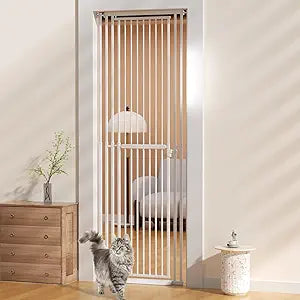 KORIMEFA 47"-87" Extra Tall Cat Gate – Adjustable Pet Gate for Doorways & Stairs, Pressure-Mounted, No-Drill Installation, 27.6"-31.5" Opening, White – Ideal for Studio, Home