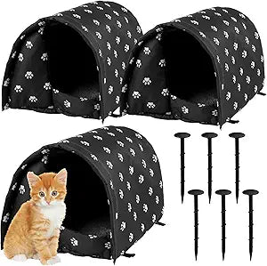 3 Pcs 23.62" x 16.93"x 15.75" Cat Houses for Outdoor Cats Bulk Weatherproof Waterproof Rainproof Foldable Cotton Insulated Feral Dogs Tent Shelter Pet Beds for Warm Outdoor Indoor Garden 2 2kg Kitten