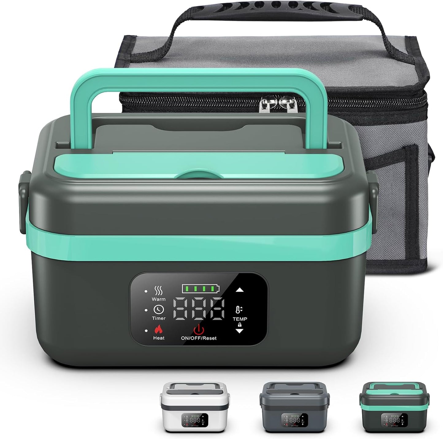 Cordless Electric Heated Lunch Box for Men Adults Women, Rechargeable Battery Powered with Automatic Self Heating, Portable Food Warmer Lunch Box for Work, Including Spoon, Insulated Carry Bag