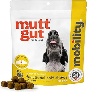 MuttGut® Mobility Chews for Dogs - Glucosamine Chews with MSM, Turmeric & Algae Oil Powder - Joint Support & Hip Health Supplement for Dogs - Vet Recommended, cGMP Certified - 60 Soft Chews