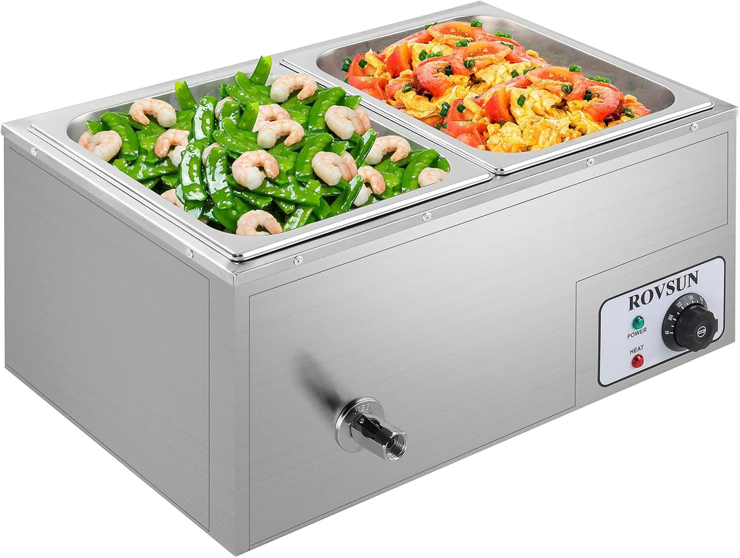ROVSUN 21QT 2-Pan Electric Commercial Food Warmer, 110V Stainless Steel Bain Marie Buffet, 10.6 QT\/Pan Stove Steam Table with Temperature Control & Lid for Parties, Catering, Restaurants