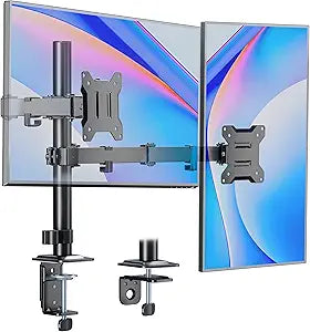 monTEK Dual Monitor Stand for 17"32†Computer, Adjustable Height Stable Monitor Mount Fit up to 32 inch Screen, Hold up to 22lbs Weight, C-Clamp and Grommet, VESA 75x75mm/100x100mm
