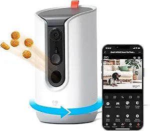 Geeni Pet Treat Dispenser with Camera - 2K HD WiFi Enabled, Dog and Cat Automatic Smart Feeder, Two-Way Audio, Night Vision, Auto-Follow, Remote Access with App, Alexa and Google Compatible, White