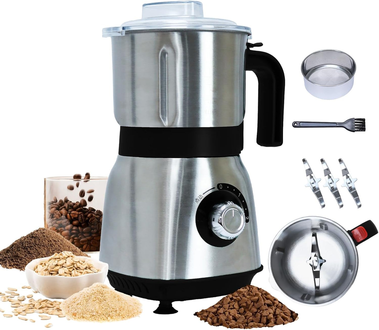 Grinder for Kitchen, Spice Grinder Electric Dry Comes With 3 Removable Stainless Steel Blades, 500w Suitable For Grinding Spices, Herbs, Coffee Beans, Grains, Nuts (Black)