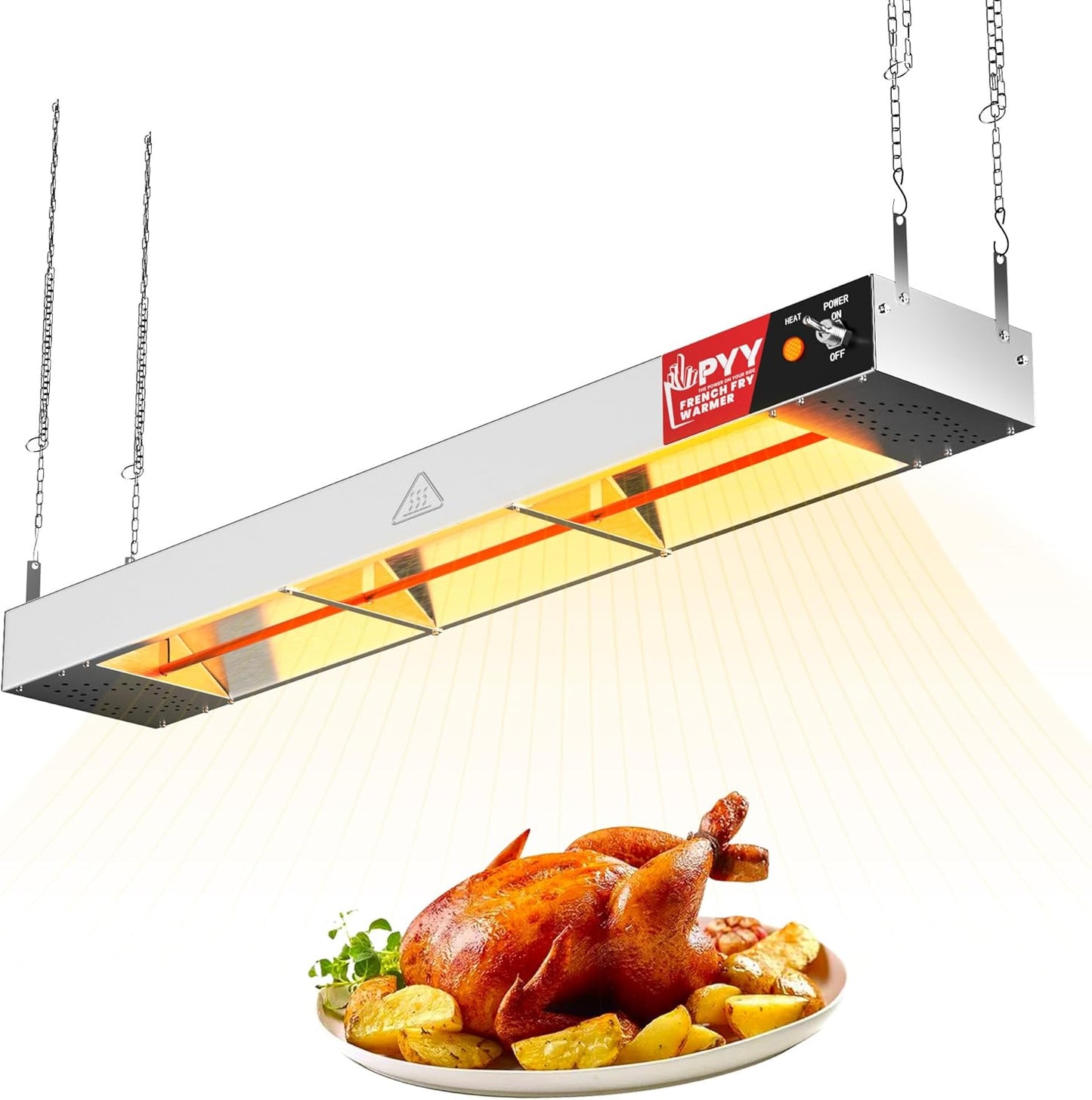 PYY 36 Inch Food Heat Lamp Strip - Commercial Food Heating Warmer, 500W Hanging Stainless Steel Electric Strip Heater, Food Service Restaurant