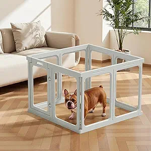 Clear Acrylic Dog Playpen - 30.4 x 30.4 Inch, 24" H 8 Planes Transparent Dog Fence Indoor, Sturdy Pet Pen for Puppy/Small Dog/Rabbit/Pig, Easy Assemble & Cleaning Plastic Whelping Box Enclosure, Grey