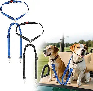 2 Pack Dog Seat Belt Tether for Golf Cart, Pet Dog Seat Belt Harness for Car, Adjustable Golf Dog Collar Leash for Golf Cart Pet Safety Protection to Prevent Accidental Injury