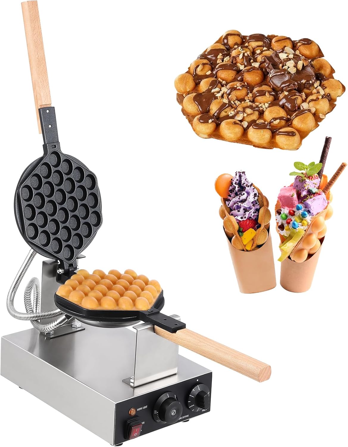 Electric Bubble Waffle Maker, 1400W Waffle Maker Machine Non-stick Egg Waffle Baker for Home and Commercial Use