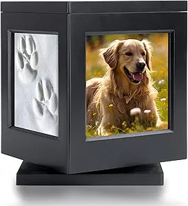 Personalized Dog Urn for Ashes, Black Wooden Memorial Keepsake for Cat, Large Funeral Cremation Pet Owner Souvenir with Claw Print and Velvet Storage Bag(75lbs)