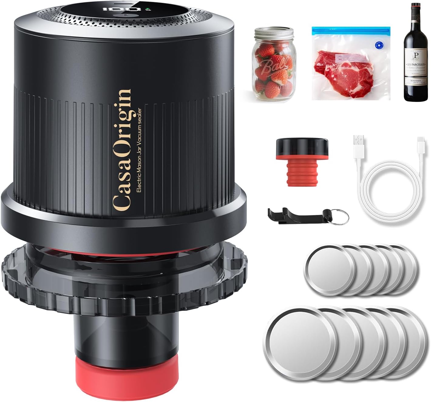 Electric Mason Jar Vacuum Sealer Kit for Wide & Regular Mouth Jars, Automatic Jar Sealer for Canning and Food Storage, Includes Lids