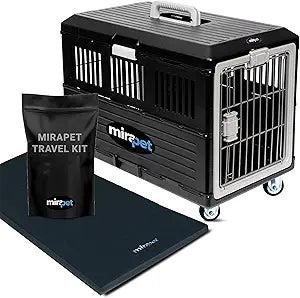 Pet Carrier with Pad, 26.4"Lx15.3"Wx18.8"H - Collapsible Travel Kit for Medium Cats & Dogs, Hard Plastic Wall Kennel for Indoor/Outdoor Use