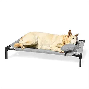Coolaroo Pro Elevated Dog Bed with HeatShield Fabric – Advanced Cooling Raised Cot for Small & Medium Breeds, Easy-Clean, Low-to-Ground Access, Bonus Bolster Pillow – Glacier Grey