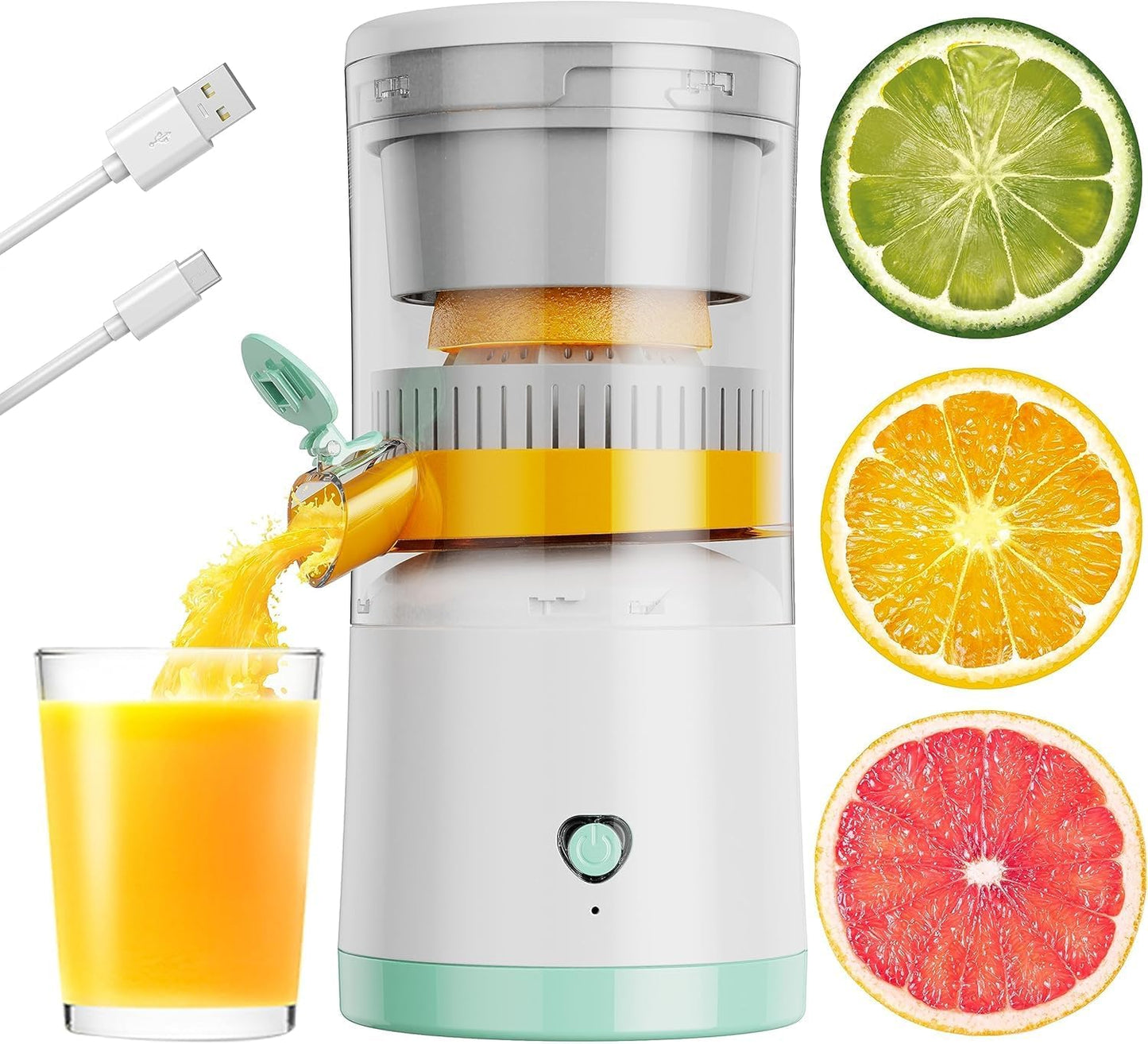 Electric Juicer Rechargeable, Portable Orange Citrus Juicer Machines with USB and Cleaning Brush for Orange, Lemon, Citrus, Limes, Grapefruit, Apples