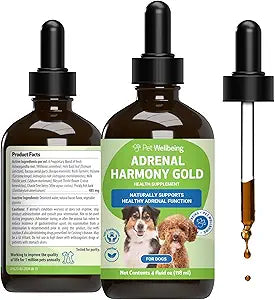 Pet Wellbeing Adrenal Harmony Gold for Dogs - Supports Adrenal Function & Normal Cortisol Levels with Ashwagandha & Bacopa - NASC Certified & Vet-Formulated - 4 oz Liquid Formula