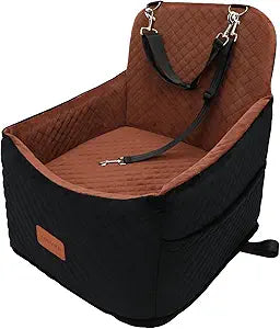 Youvee Dog Booster Car Seat,Interior Height 6 Inches Elevated Pet Car Seat for Small Dog up to 30 lbs,for Front/Back,Comfortable,Storage Pocket(View â… -Black Outside Brown Inside)