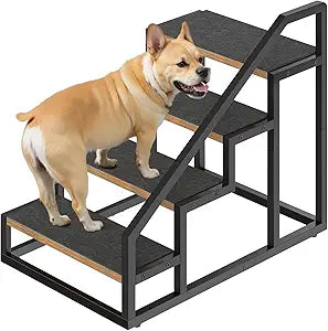 Dog Stairs for Small Dogs, 4-Steps Dog Steps for High Beds and Couch, 20.5â€H Pet Steps with Non-Slip, Rustic Brown and Black LT01BR