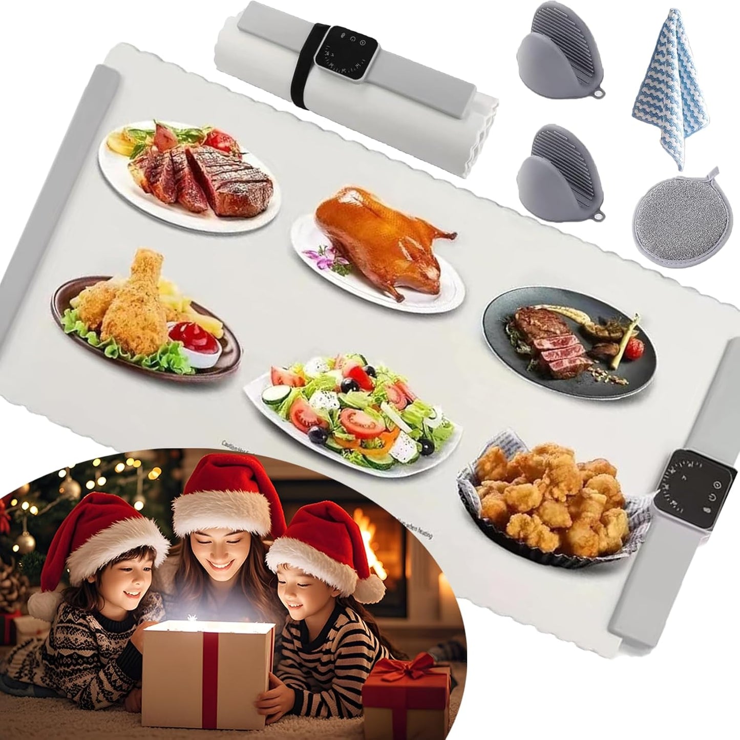 Warming Mat, Food Warming Mat, Electric Warming Mat for Food, Silicone Warming Mat, Adjustable Warming Tray, Adjustable, Foldable (White)