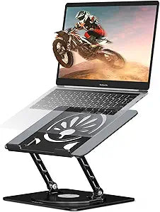 Adjustable Laptop Stand for Desk-360° Rotating Base Aluminum Laptop Riser,Ergonomic Computer Stand for Office Home MacBook Pro/Air Dell HP up to 16'',Black