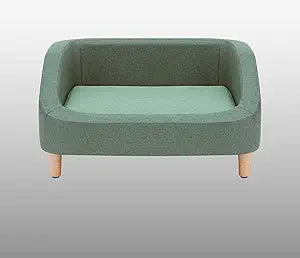 Teamson Pets Bennett 30 Inch Raised Heathered Linen Sofa Dog Daybed with Removable Cushion and Washable Cover for Cats & Small or Medium Dogs, Sea Green