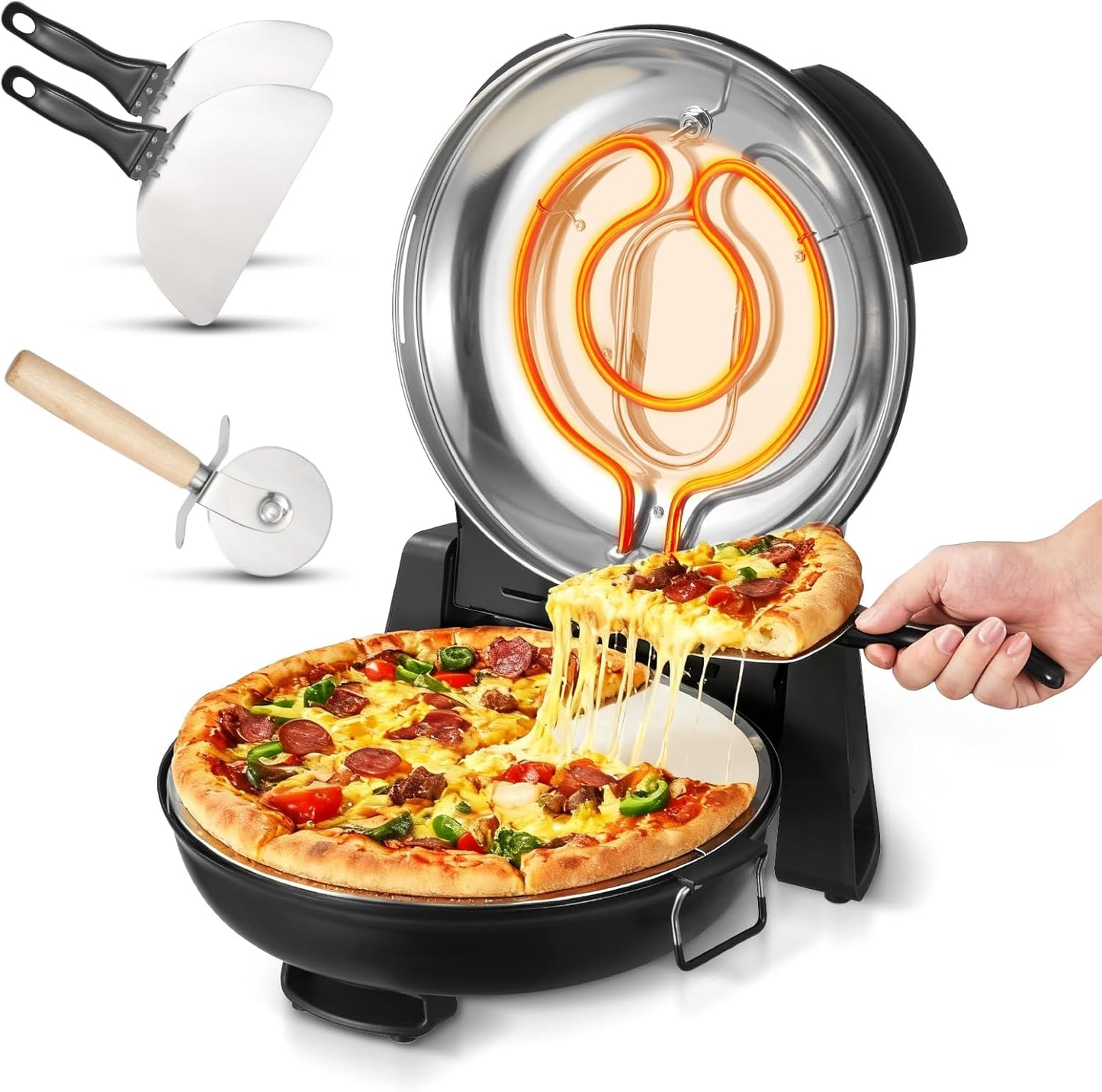 VEVOR Indoor Pizza Oven, 12-Inch Electric Pizza Maker, 788°F Countertop Cooker with 5 Modes, 1200W Dual Temp Controls, Thermometer & Viewing Window, Compact Home Baker Pan for Crispy Pizza, Black