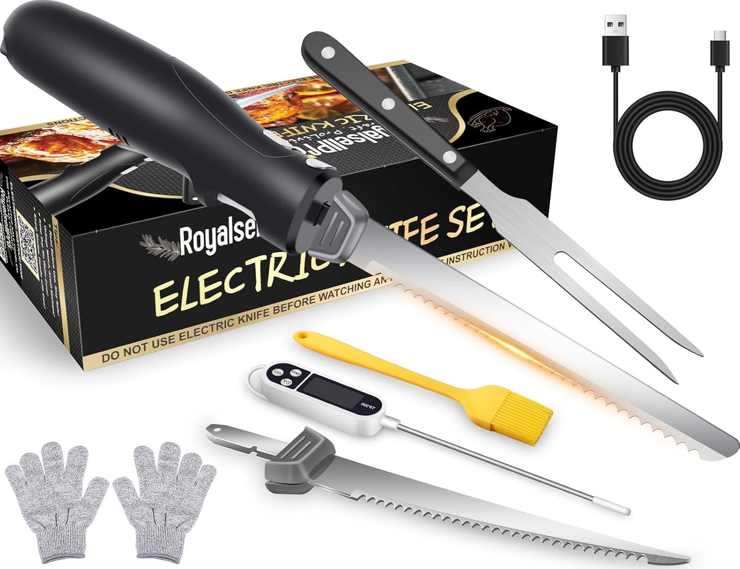 Cordless Rechargeable Electric Knife Easy Slice and Assemble with Storage Case, Wireless Serrated Edge Blades Slicer Set with Ergonomic Handle and Safety Lock for Turkey, Meat, Sourdough, Ribs, Fillet and Foam