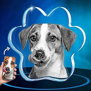 ArtPix 3D Crystal Photo, Personalized Dog Gift with Your Own Photo for Dog Lovers, Pet Owners, 3D Laser Etched Custom Picture, Engraved Crystal in Memory of Dog, Customized Memorial Gifts, 2D Pet Paw
