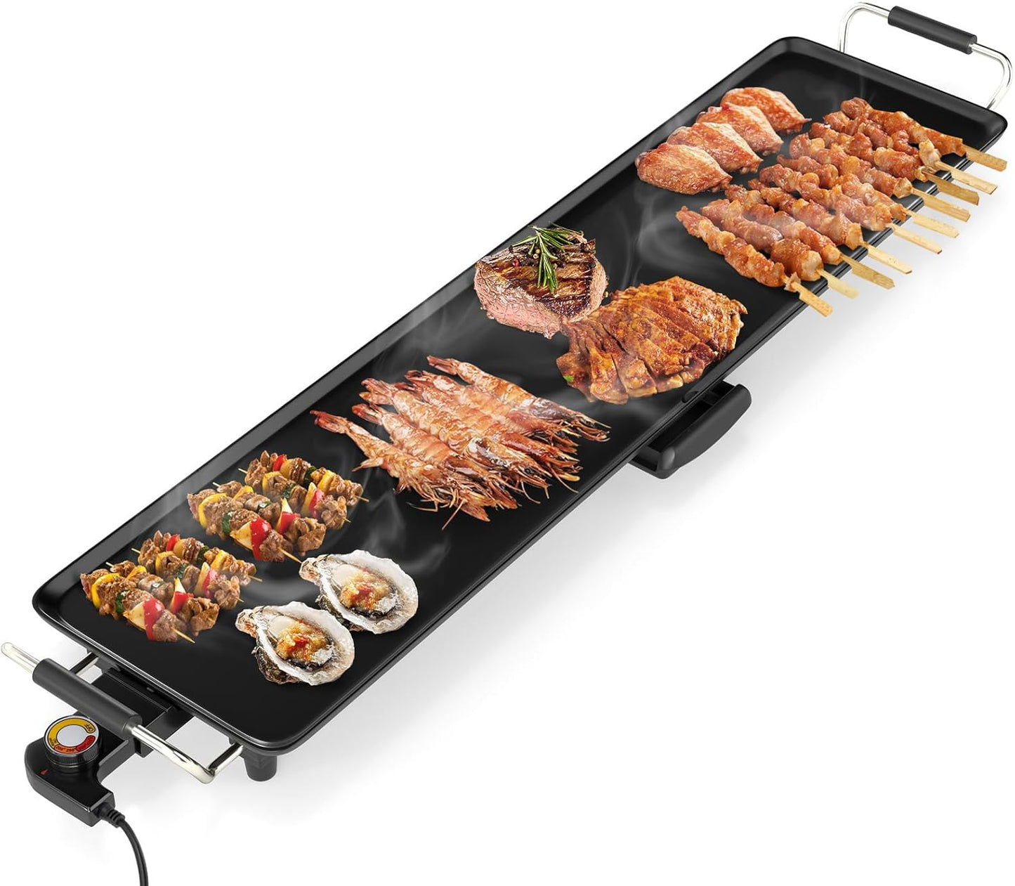 LDAILY Extra Large Nonstick Electric Griddle, Teppanyaki Grill BBQ W\/ 4 Adjustable Temperature, Even Heating & Handles, Long Table Top Pancake Griddle Grill for Indoor & Outdoor Party, Camping(35\u2019\u2019)