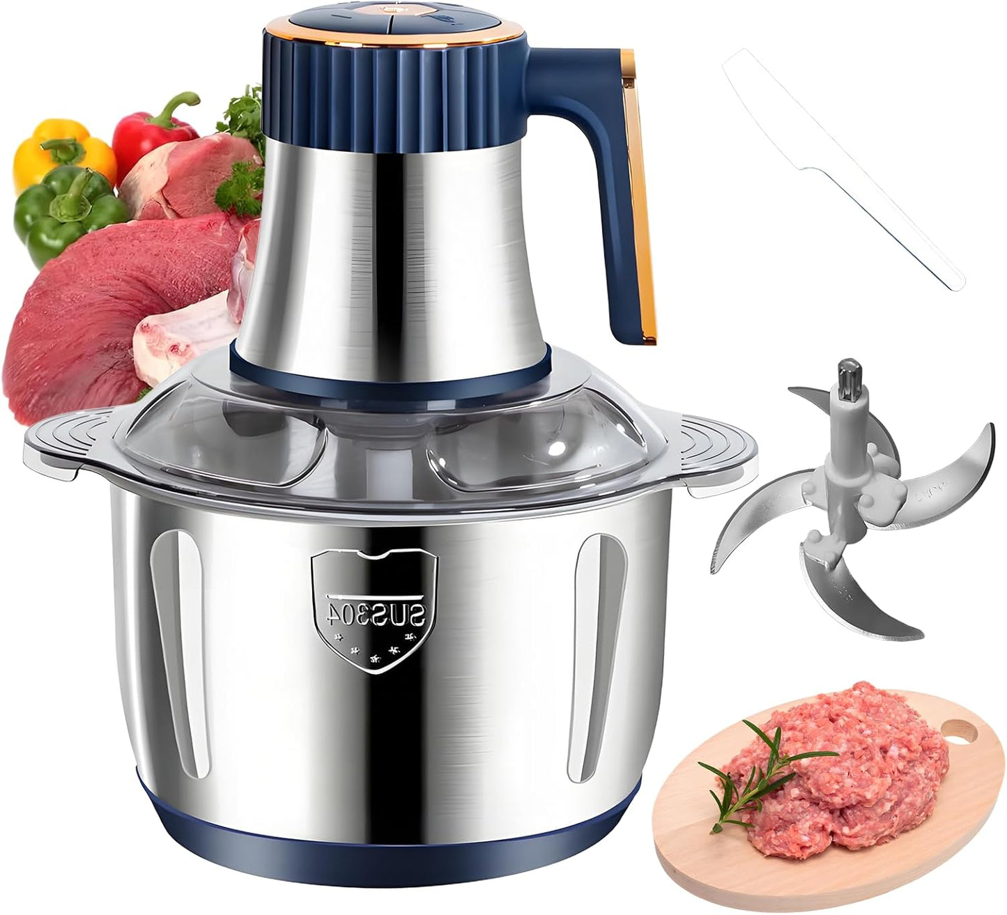 Electric Food chopper, Food Processors, Meat Grinder, 800W, 18/10 Stainless Steel, 3L Capacity,Vegetable Chopper,5-key Buttons,Quadruple-Layer 4 Blades,Suitable For Food processing and Chopping