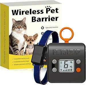 FLYSPEAR Wireless Cat Barrier - Rechargeable Indoor Barrier with 6 Adjustable Range Radius up to 7 ft, 6 Adjustable Safe Static Intensity for Cats Small Dogs with Hook (Wireless Barrier Kit)